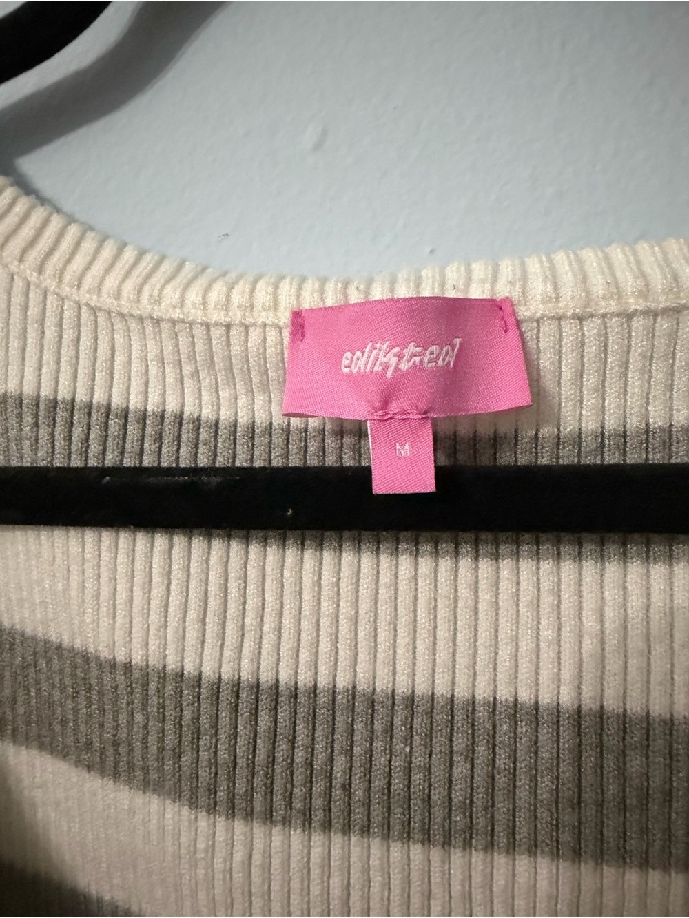 Edikted Cream and Gray Striped Long Sleeve Peplum Top - Picture 2 of 2